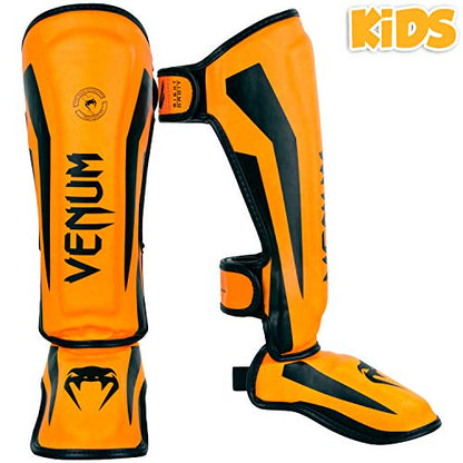 Venum Kids Elite Shinguards - color: Neo Orange, size: Small: 3-5 Years