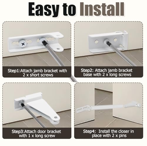 Biaungdo White Reinforced Storm Door Closer Bracket Kit | Heavy Duty Screen Door Closer Bracket, Reinforced Replacement Part, For Storm Doors Repair Kit