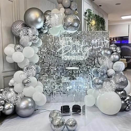 White and Silver Balloons, Metallic Silver and White Balloons Pearl White Silver Party Balloons Silver Confetti Balloons Chrome Latex Balloons for Kids Adults Birthday Wedding Baby Shower Graduation - color: Silver and White
