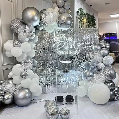 White and Silver Balloons, Metallic Silver and White Balloons Pearl White Silver Party Balloons Silver Confetti Balloons Chrome Latex Balloons for Kids Adults Birthday Wedding Baby Shower Graduation - color: Silver and White