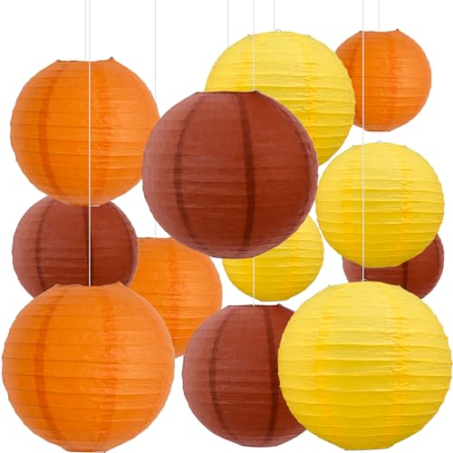 BEISHIDA Orange Paper Lanterns 12Pcs 6/8/10/12 Inch Round Chinese Lamp - color: Fall orange, size: 6、8、10、12 Inch