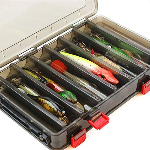 Double-Sided Fishing Lure Hook Tackle Box Visible Hard Plastic Clear Fishing Lure Bait Squid Jig Minnows Hooks Accessory Storage Case Container (Brown 14 Slots) - color: Brown-14 Slots
