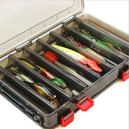 Double-Sided Fishing Lure Hook Tackle Box Visible Hard Plastic Clear Fishing Lure Bait Squid Jig Minnows Hooks Accessory Storage Case Container (Brown 14 Slots) - color: Brown-14 Slots
