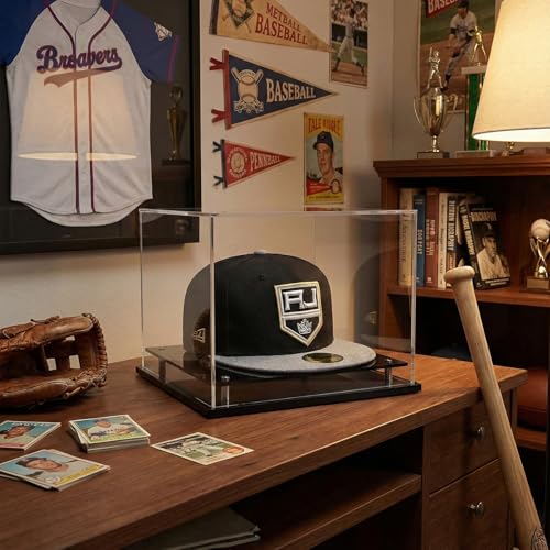 WANLIAN Clear Hat Display Case,Self-Assembly Acrylic Baseball Cap Holder Stand with Stainless Steel Risers, Perfect for Sports Caps & Mini Helmets (Assembly Required) - size: 8.6x7.9x7 inch