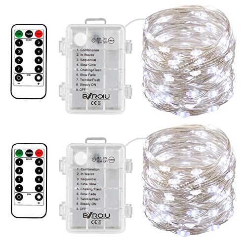 2 x Fairy Lights Battery Operated, 8 Mode 50 LEDs Remote & Timer Cool White - color: 2Pack(3AA,not included)Cool White