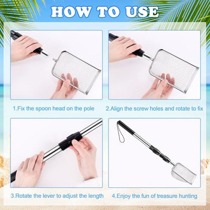 POILKMNI New Upgraded 2 Pcs Shark Tooth Sifter, Beach Sand Sifter | Sand Scoop Shell Scooper for Beach Scoop Shovel Sifter Tool for Picking Up Shells, Shark Tooth Sifter Dipper - color: Silver