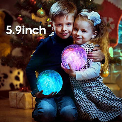 BRIGHTWORLD Moon Lamp Galaxy Lamp 5.9 inch 16 Colors LED 3D Moon Light, Remote & Touch Control Moon Night Light Gifts for Girls Boys Kids Women Birthday（Wooden Base） - style: Wooden Base