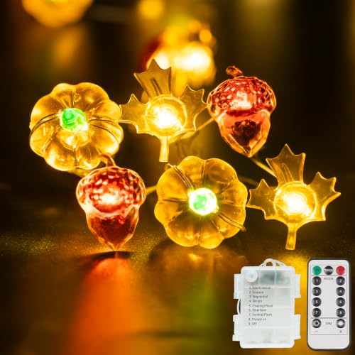 suddus 40 LED Halloween Pumpkin Lights Battery Operated Timer, Remote - color: Orange Pumpkin with Maple