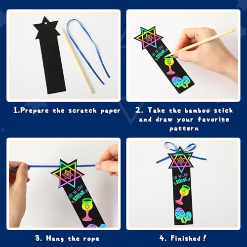 JUNEBRUSHS Scratch Bookmarks, Rainbow Magic Scratch Paper Art DIY Crafts Kit for Classroom Activity Gifts (Hanukkah Style) - style: Hanukkah Style