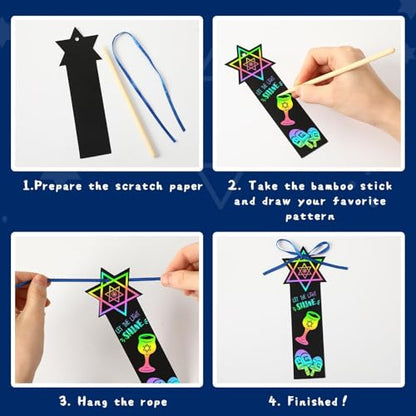 JUNEBRUSHS Scratch Bookmarks, Rainbow Magic Scratch Paper Art DIY Crafts Kit for Classroom Activity Gifts (Hanukkah Style) - style: Hanukkah Style