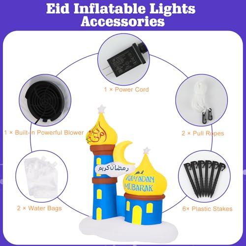 Lewondr 6.04FT Outdoor Inflatable Moon Decorations, Waterproof Inflatable Eid Mubarak Decor, Blow Up Muslim Holy Ramadan Celebration Decor with LED Lights, Outdoor Muslim Holidays Inflatables for Yard - style: Moon and Mosque