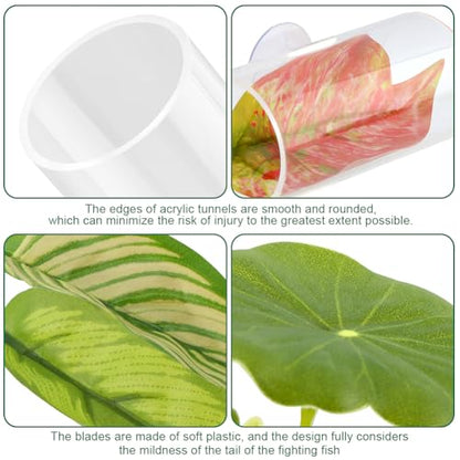 Betta Hammock & Hideout Set – 5PCS Soft Plants & Acrylic Tube Tunnel for Betta Tank