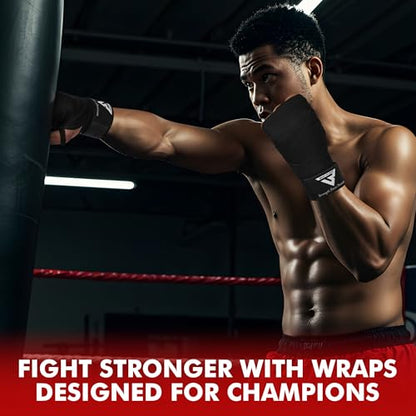 Boxing Hand Wraps, 180 Inches Inner Gloves with Thumb Loop | Elasticated Knuckle Protection for Martial Arts | Soft Under Mitts for Muay Thai, Kickboxing, MMA, Punching Bag Men Women - color: Black