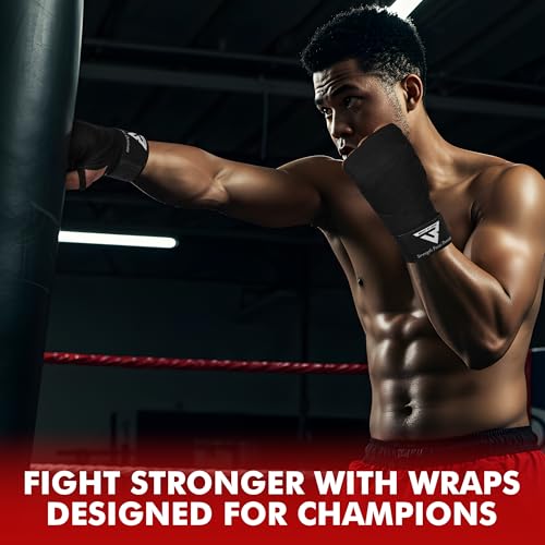 Boxing Hand Wraps, 180 Inches Inner Gloves with Thumb Loop | Elasticated Knuckle Protection for Martial Arts | Soft Under Mitts for Muay Thai, Kickboxing, MMA, Punching Bag Men Women - color: Black