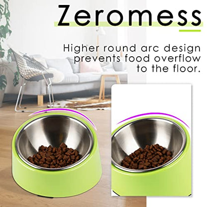 SUPERDESIGN Anti-Vomiting 15° Slanted Pet Bowl, S/0.5 M/1 Cup Green | 15° Tilted, Anti-Vomit & Neck Relief, Non-Slip Base, Detachable Stainless Steel Liner, Dishwasher Safe, for Cats & Dogs - color: Light Green, size: M/1 Cup