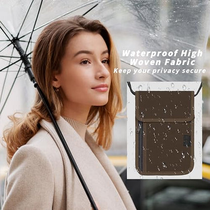 Travel Neck Wallet with RFID Blocking – Passport Holder Organizer Neck Pouch – Portable Easy to Conceal Travel Pouch (Brown) - color: Brown