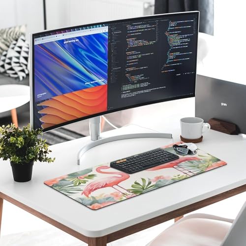 Large Size Gaming Mouse Pad Flamingos and Flowers Desk Mat Non-Slip Base Waterproof Desktop Writing Pad for Office Home - color: Flamingos and Flowers, size: 30x80cm