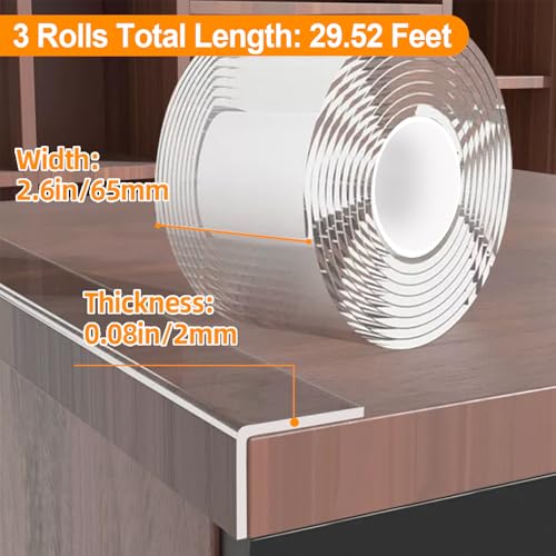 3 Pack Clear Edge Protector Strip,2.56 in x 9.84 FT,Sharp Edge Wrap Cover Tape,Self Adhesive Protective Bumper Guards for Cabinet Door Desk Glass Table Bed Furniture,Kitchen Countertop - size: 3Pack x 2.56in x 9.84FT