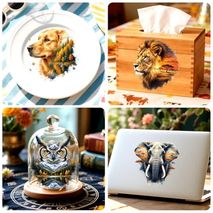 Peacoblue Double Exposure Animals Rub On Transfers Sticker for Craft | 18 Sheets UV DTF Transfers, Waterproof Rub On Decals for Wood, Glass, Furniture, Tumblers & Home Decor Crafts - style: Double Exposure Animals