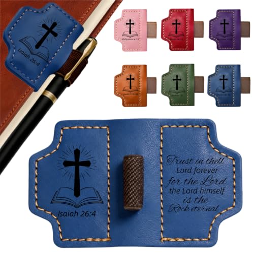 Magnetic Leather Bible Bookmark with Pen Holder, Isaiah 26:4 Blue - color: Blue, size: Isaiah 26:4