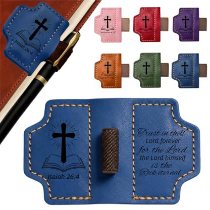 Magnetic Leather Bible Bookmark with Pen Holder, Isaiah 26:4 Blue - color: Blue, size: Isaiah 26:4