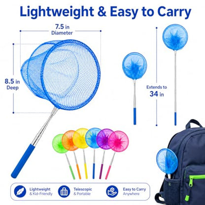 RAINFLOW Telescopic Butterfly Nets - Fishing Net with Anti Slip Grip | Outdoor Catcher Net for Catching Butterfly, Bugs, Insect, Fish, Ladybird, Extendable 6.7 in to 34 in - size: 6 Pack