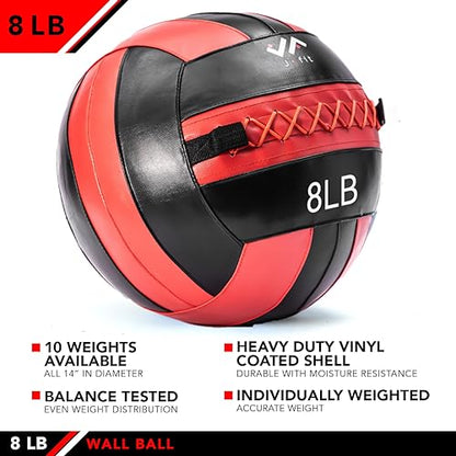 JFit Wall Ball – Premium Soft Weighted Exercise Ball for Strength, Conditioning, Gym & Home Workouts, 4-30 LB - color: Red/Black, style: 8 LB