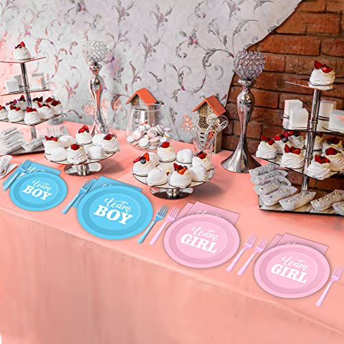96 PCS Gender Reveal Party Supplies Gender Reveal Plates and Napkins Baby Shower Party Tableware Boy or Girl Disposable Paper Plates Napkins for Party Decorations Supplies Favors for 24 Guests - style: Gender Reveal