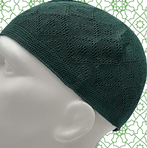 10 Pieces Kufi Hats for Men and Muslim Prayer Rug Islam and Beads, Kaabe Design