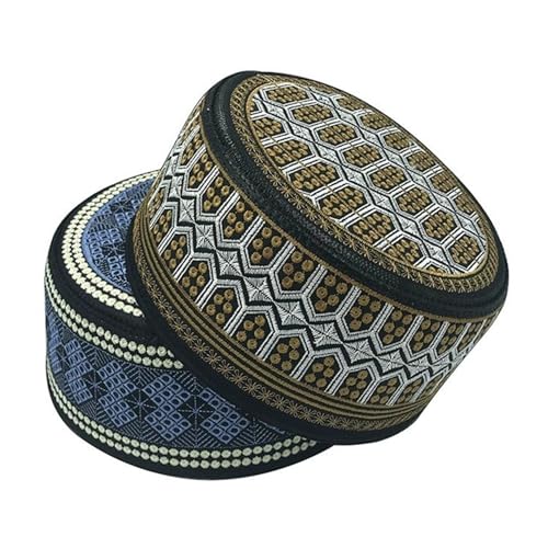 RUIXIA Men Boys Muslim Prayer Kufi Hat Skull Cap Embroidery Islam Kufi Headware takke Praying Beanie Hat Kofia Topi Hat - color: Grey/Orange/White-adults