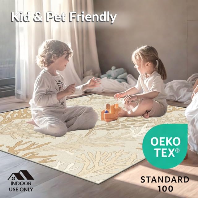 8'x10' Washable Modern Abstract Large Rug, Cream Non-Shedding Pet Friendly Carpet Foldable Easy Care Mat for King Size Bedroom, Master Suite, Under Bed | Ref:1886598 - color: Beige/Pattern 26, size: 8' x 10' (Rectangular)