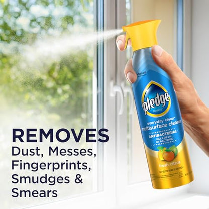 Pledge Antibacterial Multisurface Cleaner Spray, Wood Furniture, Stainless Steel, and Electronics Cleaner, Sanitizes as Cleans, Remove Dust and Messes - Fresh Citrus Scent, 9.7oz - size: 9.7 Fl Oz (Pack of 1)