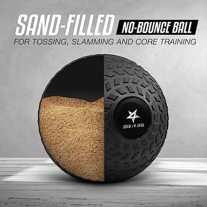 Yes4All Slam Balls, 10-40lb Weighted Ball Weight, Durable PVC Sand Filled Workout Dynamic Slam Ball for Strength Training, Tread, Black, 20lbs - color: Black, style: D. 20lbs