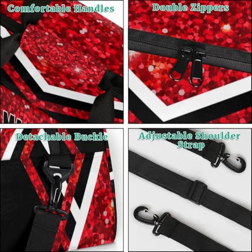 Personalized Sports Volleyball Bag, Custom Team Name Gym Sport Duffel Bag Weekender Bags Travel Duffel Bag, Red Glittering with Black - color: Red Black
