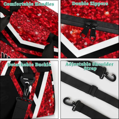 Personalized Sports Volleyball Bag, Custom Team Name Gym Sport Duffel Bag Weekender Bags Travel Duffel Bag, Red Glittering with Black - color: Red Black