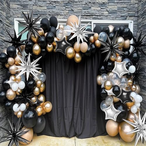 22 Pcs Star Balloons,22/18/10 Inch Star Foil Mylar Balloon,Spike Balloon and Four Pointed Balloons for Party Supplies Christmas Birthday Wedding Photo Booth (Black Silver) - color: Black Silver