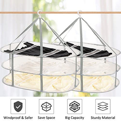 2 Pack 3-Tier Folding Mesh Clothes Hanging Dryer, Sweater Drying Rack, Large Laundry Drying Rack, Lay fold Flat Dry Hanger, Mesh Clothes Hanging Dryer - XL(3Tier)+XL(3Tier) - size: XL(3Tier)+XL(3Tier)