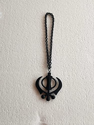 BEXCO Sikh Khanda Metal Car Hanging Show Peice - 6cm with Metal thread-15cm.(6 cm, Black) - color: Black, size: 6 cm