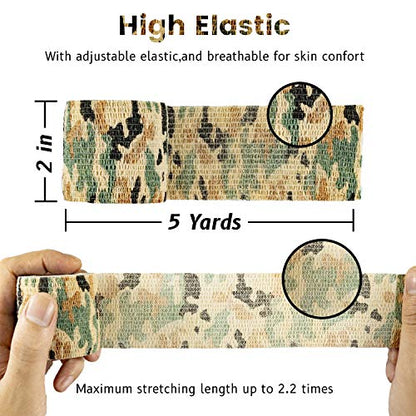 FRESINIDER 9 Rolls Self Adhesive Wrap Athletic Tape Gauze, Breathable Elastic Cohesive Bandage for Sports Injury & Pet (7 Pcs 2" x 5 Yards + 2 Pcs 1" X 5 Yards) (German Woodland Camo) - color: German Woodland Camo