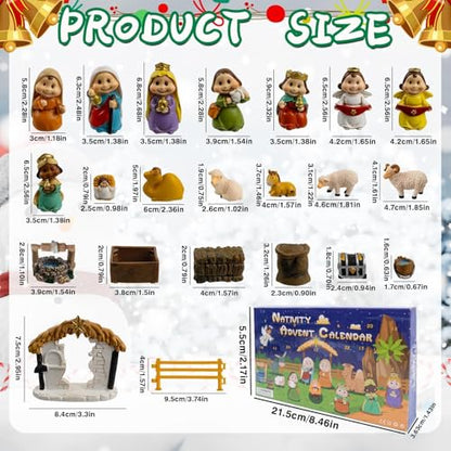 Nativity Advent Calendar 2026, 24 Days Nativity Scene Figurines Set, Christmas Countdown advent calendar 2026 Gift for Kids Women Men - color: Green