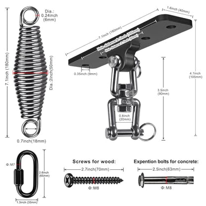Dolibest Hanging Kits Hammock Chair Hardware, Heavy Duty Swing Hanger with Spring (6MM) for Indoor Outdoor Playground Hanging Chair Hammock Chair Punching Bags, 4 Screws, 4 Expansion Screws - color: Swing Hanger With Spring-1