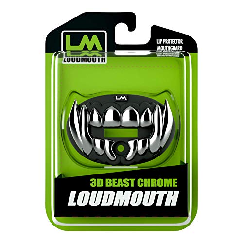 Loudmouth Football Mouth Guard - 3D Chrome Beast Football Mouthpiece, Fits Adult & Youth Ages 5+, Accessories Mouth Guard (3D Beast - Chrome Black/Silver) - color: 3d Beast - Chrome Black/Silver