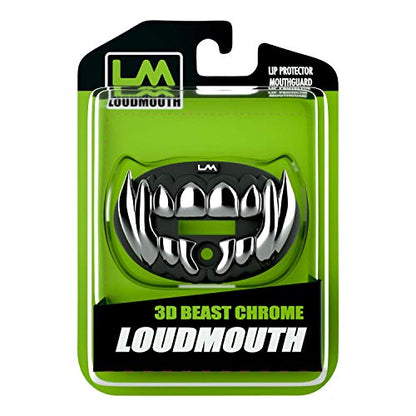 Loudmouth Football Mouth Guard - 3D Chrome Beast Football Mouthpiece, Fits Adult & Youth Ages 5+, Accessories Mouth Guard (3D Beast - Chrome Black/Silver) - color: 3d Beast - Chrome Black/Silver