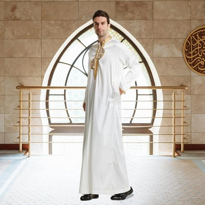zhxinashu Thobe for Men Islam Long Sleeve Mens Kaftan Thobe Muslim Men Clothing - color: White, size: Large
