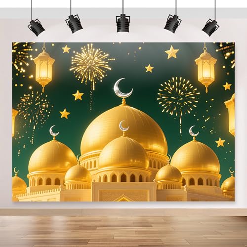 Eid Mubarak Backdrop 70.8x43.3 inch, Ramadan Mubarak Banner for Muslim Ramadan Kareem Party Decorations, Eid Mubarak Background for Home Eid Al Fitr Party