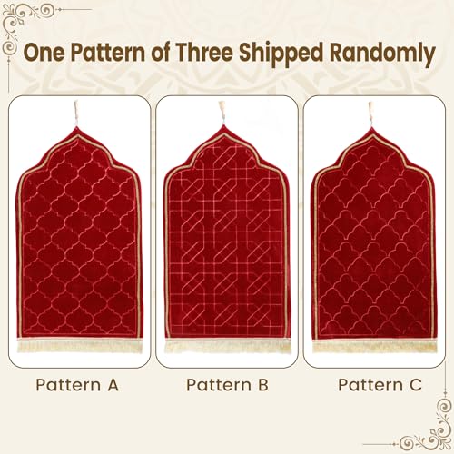 Muslim Prayer Mat, Soft Velvet Janamaz Sajada Carpet for Kids Men Women, Portable Prayer Rug with Tassel - Thick Islamic Prayer Mat Ramadan Eid Gift, Burgundy - color: Burgundy