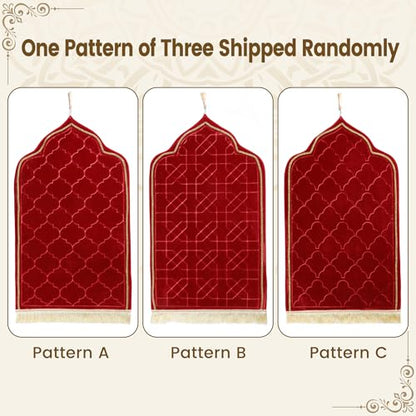 Muslim Prayer Mat, Soft Velvet Janamaz Sajada Carpet for Kids Men Women, Portable Prayer Rug with Tassel - Thick Islamic Prayer Mat Ramadan Eid Gift, Burgundy - color: Burgundy
