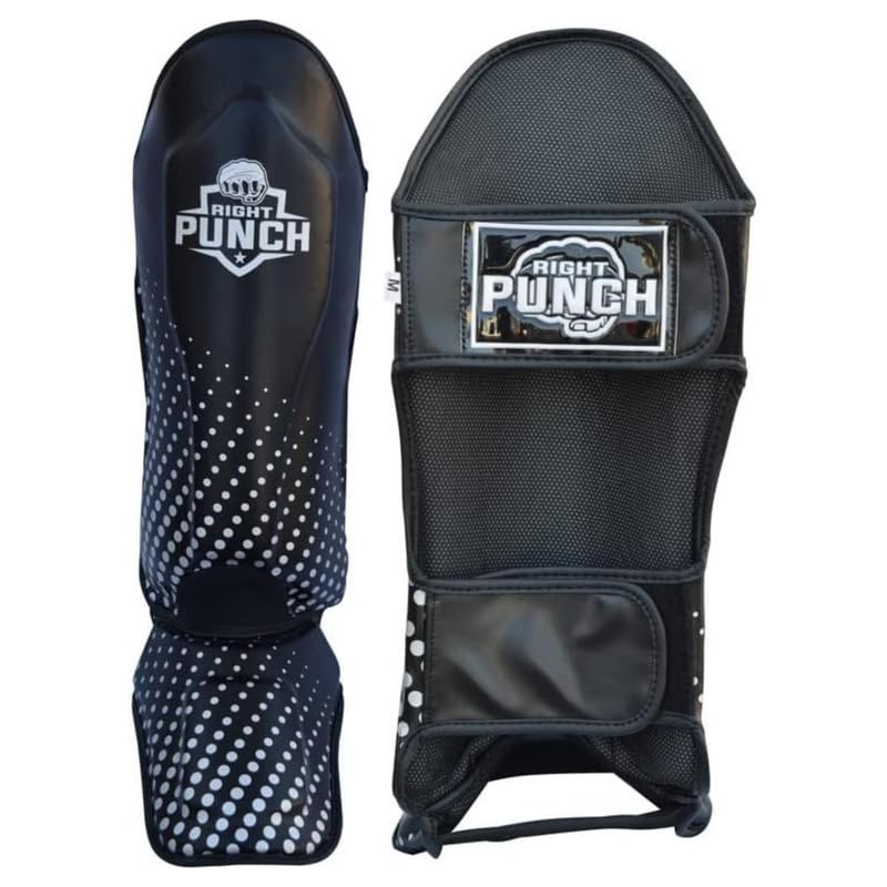 Shin Guards Kickboxing Leg Pads with Instep Protection, Muay Thai MMA Martial Arts Kicking Sparring Training Gear - color: Black & Silver, size: Medium