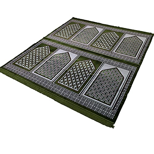 Modefa Turkish Islamic Prayer Rug - Large Gathering & Group Praying Carpet - Wide Plush Velvet Praying Mat - Multi Person Muslim Janamaz Sajada for Family - 8 Person (Green #2) - color: Green #2