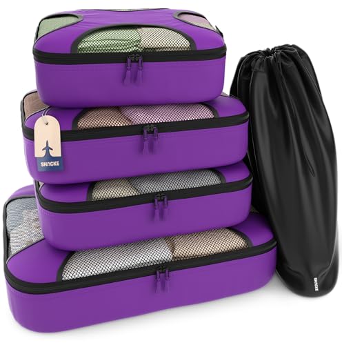 Shacke 5 Set Packing Cubes for Travel with Laundry Bag (Orchid Purple) - color: 5 Set - Orchid Purple, size: Set of 5
